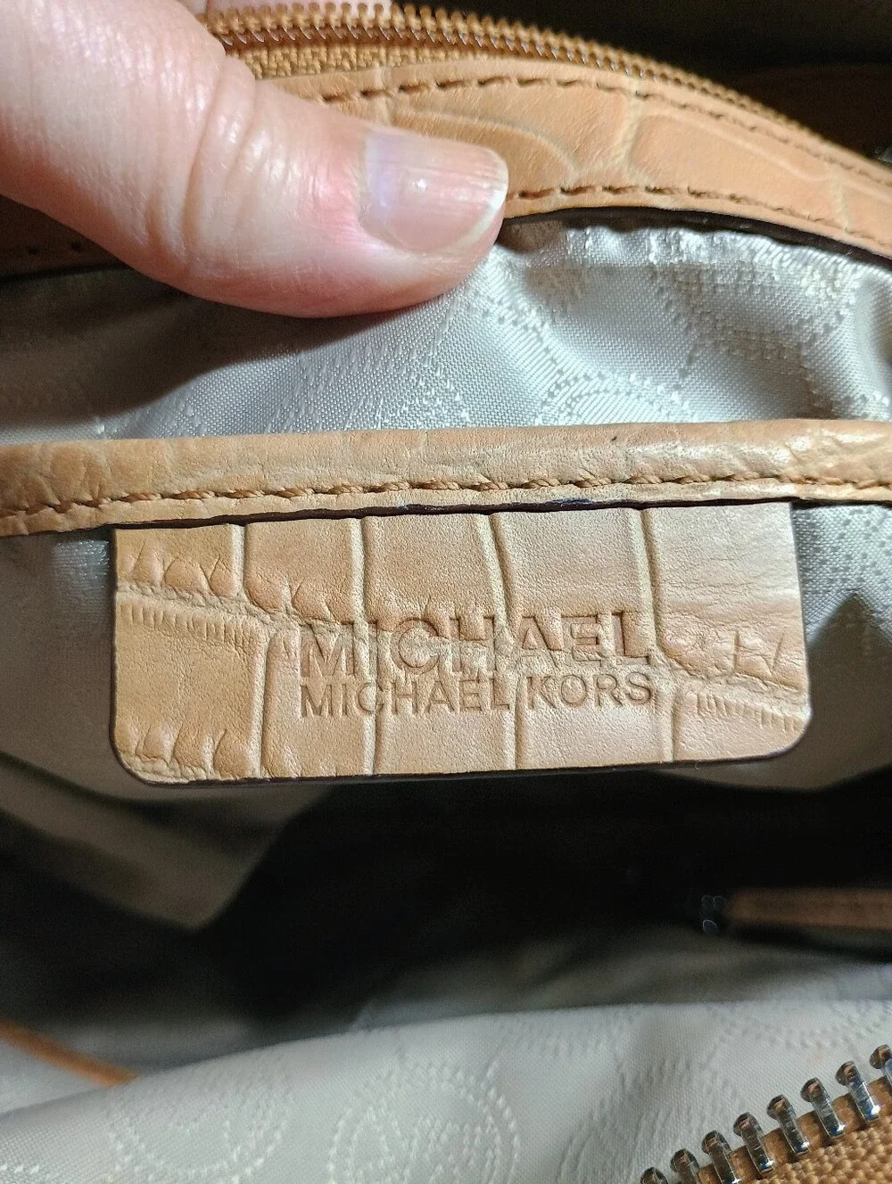 Michael Kors Joan Large Satchel – Tan Crocodile Embossed Leather